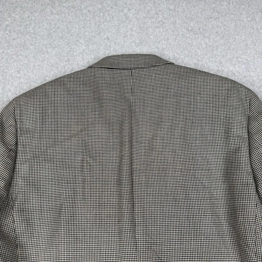 Ralph Lauren Blazer Mens 46L Gray Houndstooth Silk Wool Blend Sports Coat Jacket